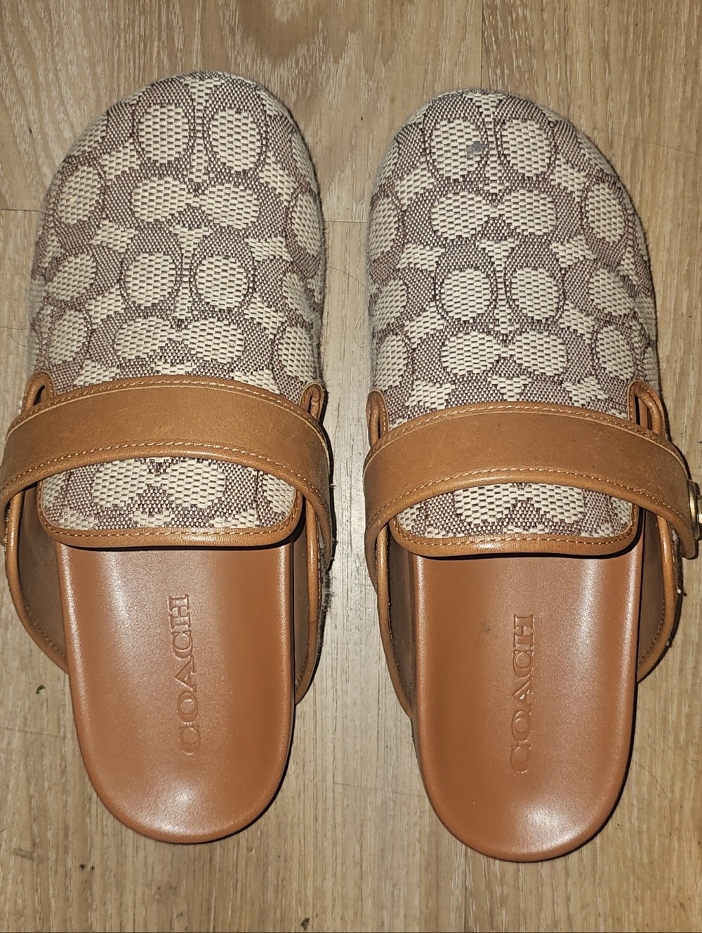 Coach Women's Tan Signature Canvas Slide Clogs
